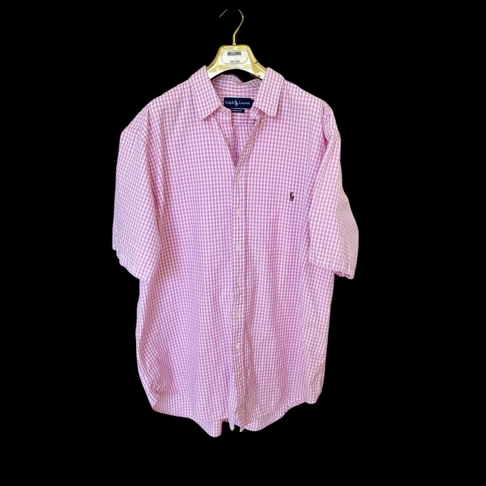 Vintage Ralph Lauren Button‎ Shirt 2XL Big Classic Fit Pony Gingham Plaid Pink